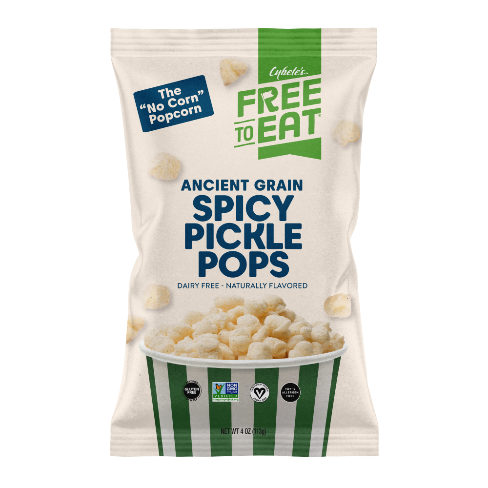 Front of Ancient Grain Spicy Pickle Pops Bag