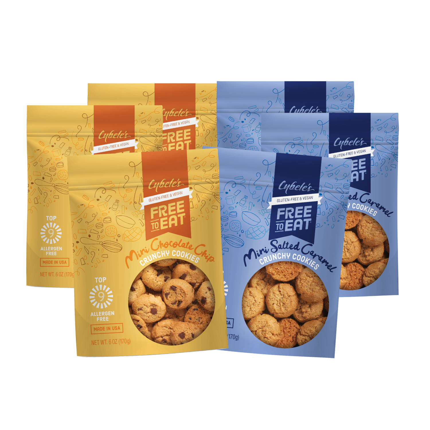 Cybeles Mini Cookies 6 pack mix of Chocolate Chip and Salted Caramel