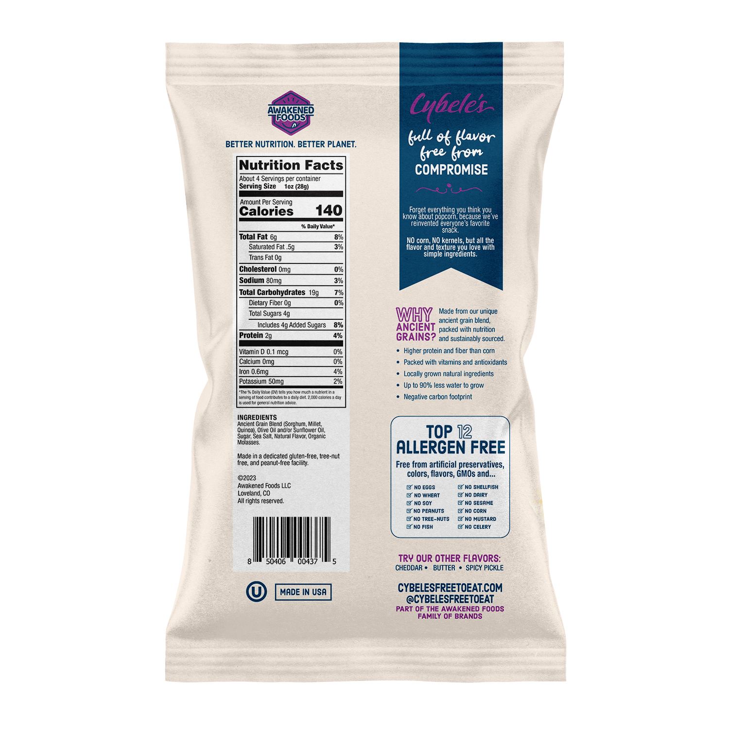 Back of Ancient Grain Kettle Pops Bag