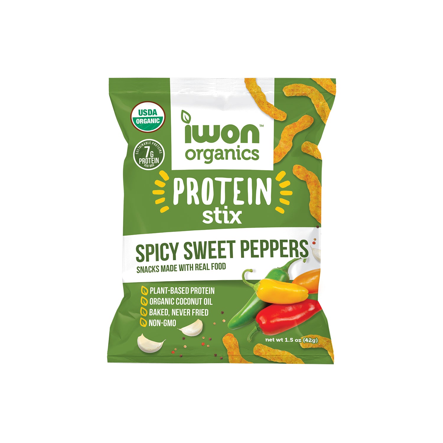 IWON Organic Protein Stix - Spicy Sweet Pepper (1.5oz Bags, 8 Bags)