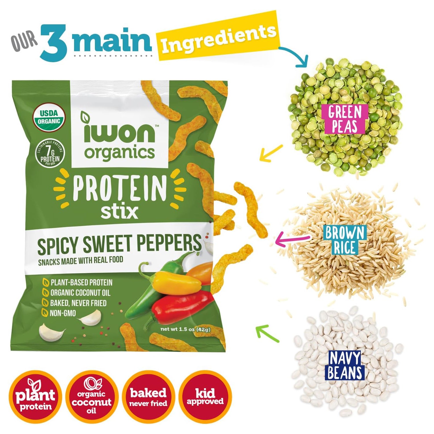 IWON Organic Protein Stix - Spicy Sweet Pepper (1.5oz Bags, 8 Bags)